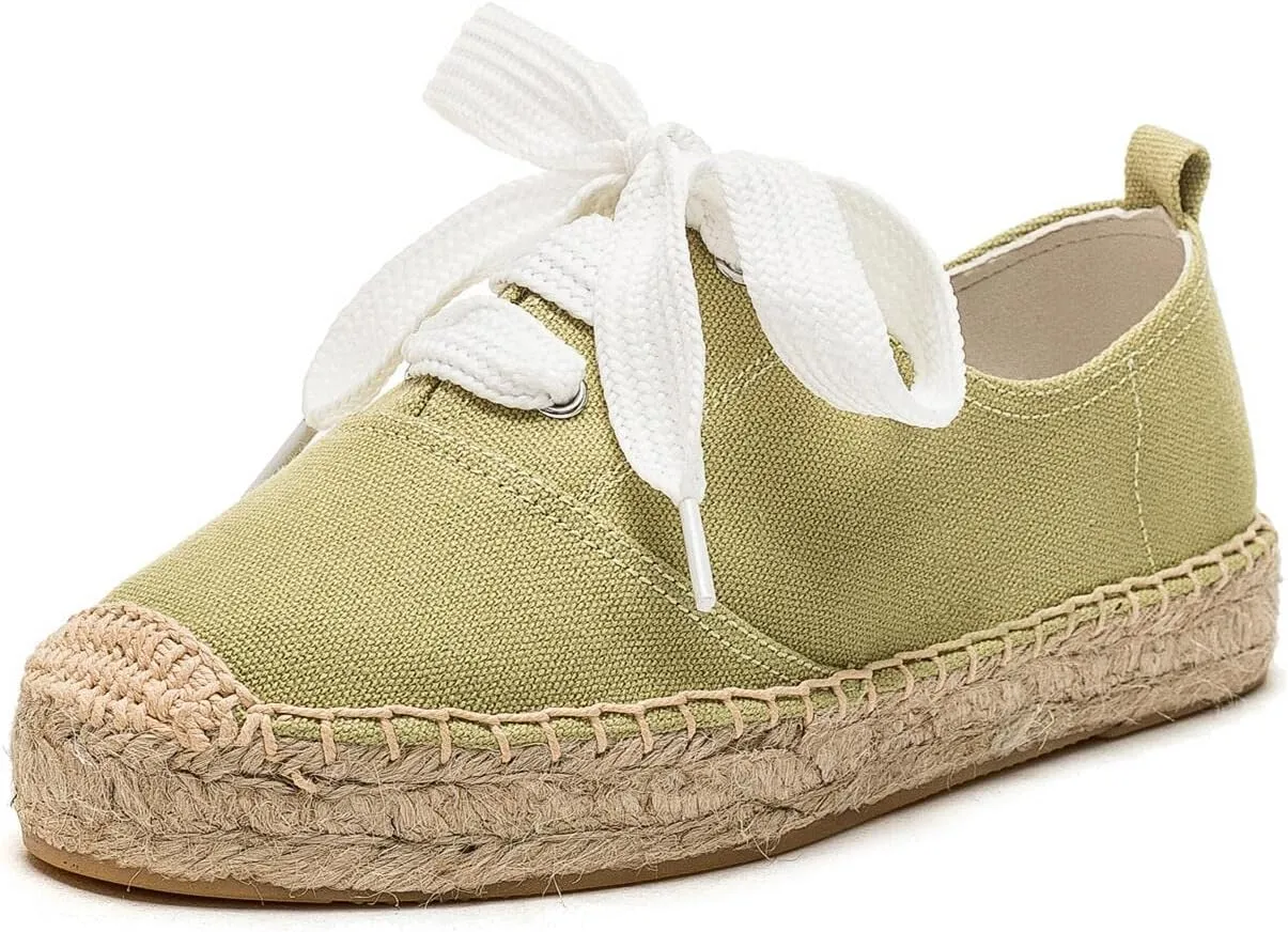 Casual Simple Espadrille Sneakers - Comfortable and Breathable Lace Up Women Flats Thick Bottom Espadrilles, Can Be Worn with Jeans, Long Skirts,Shorts