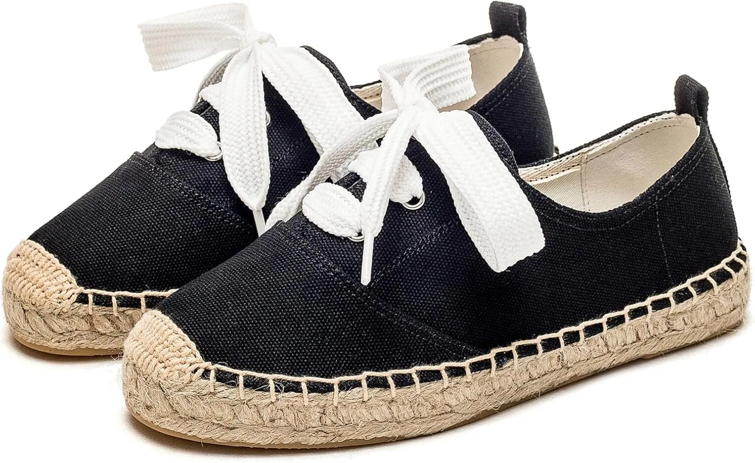 Casual Simple Espadrille Sneakers - Comfortable and Breathable Lace Up Women Flats Thick Bottom Espadrilles, Can Be Worn with Jeans, Long Skirts,Shorts