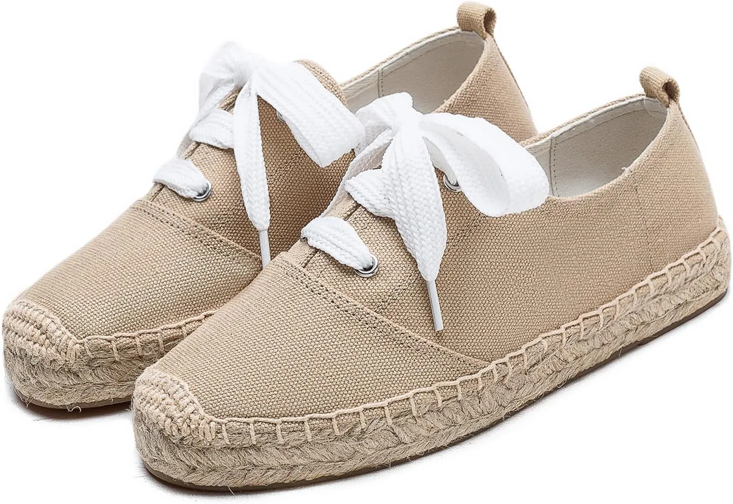 Casual Simple Espadrille Sneakers - Comfortable and Breathable Lace Up Women Flats Thick Bottom Espadrilles, Can Be Worn with Jeans, Long Skirts,Shorts