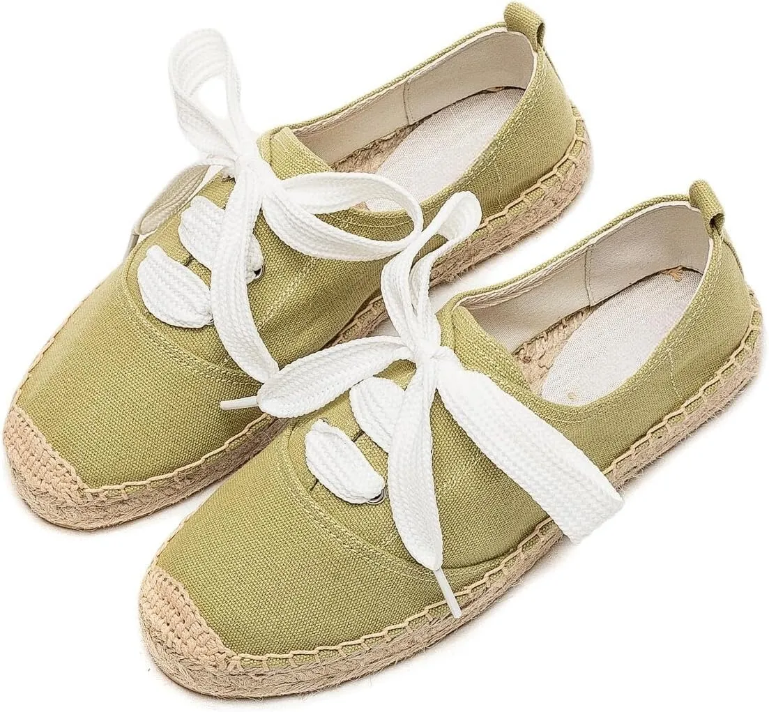 Casual Simple Espadrille Sneakers - Comfortable and Breathable Lace Up Women Flats Thick Bottom Espadrilles, Can Be Worn with Jeans, Long Skirts,Shorts