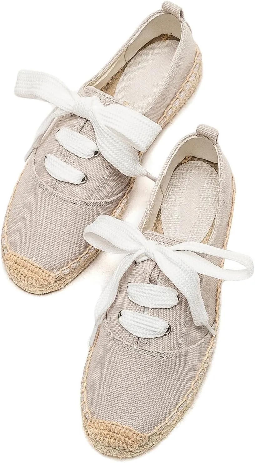 Casual Simple Espadrille Sneakers - Comfortable and Breathable Lace Up Women Flats Thick Bottom Espadrilles, Can Be Worn with Jeans, Long Skirts,Shorts