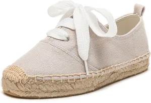 Casual Simple Espadrille Sneakers - Comfortable and Breathable Lace Up Women Flats Thick Bottom Espadrilles, Can Be Worn with Jeans, Long Skirts,Shorts