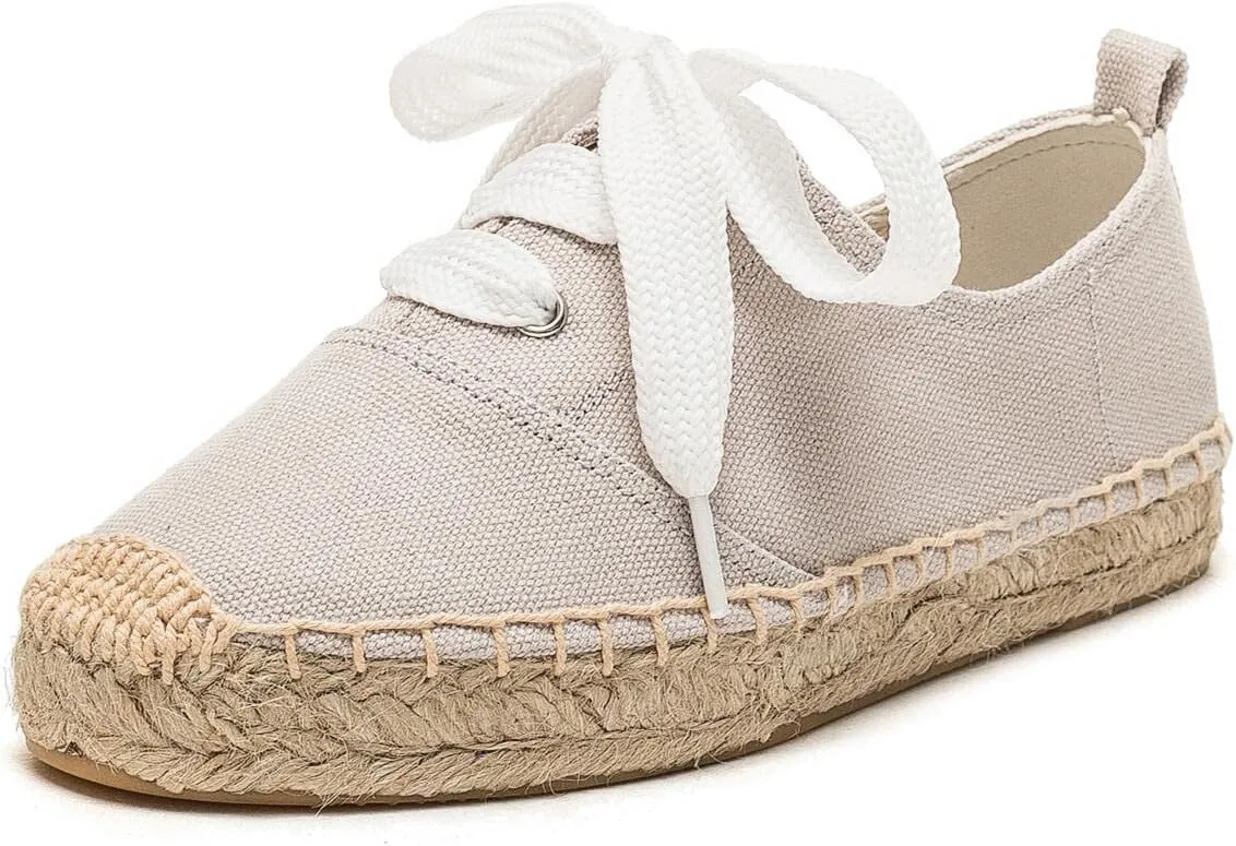Casual Simple Espadrille Sneakers - Comfortable and Breathable Lace Up Women Flats Thick Bottom Espadrilles, Can Be Worn with Jeans, Long Skirts,Shorts
