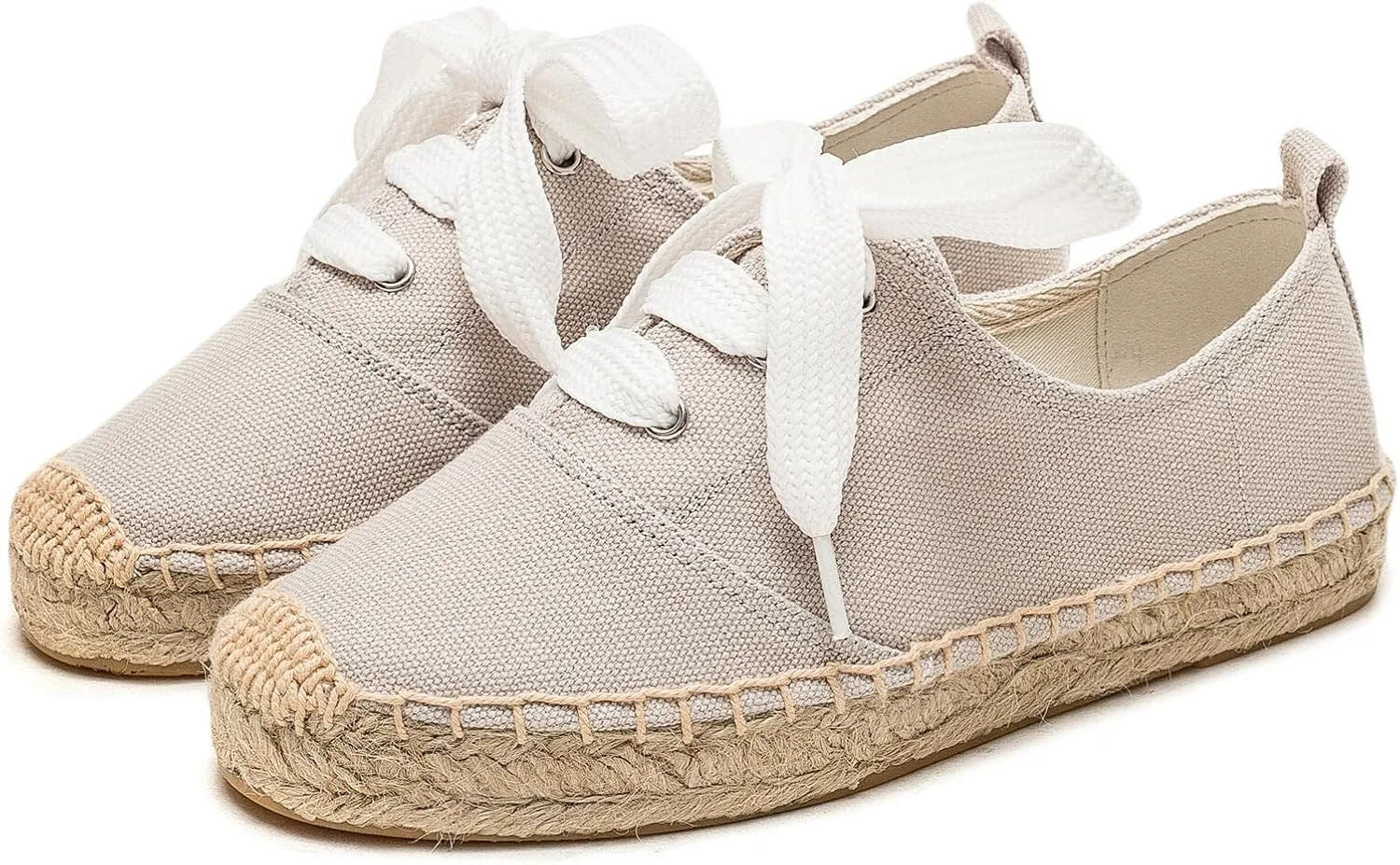 Casual Simple Espadrille Sneakers - Comfortable and Breathable Lace Up Women Flats Thick Bottom Espadrilles, Can Be Worn with Jeans, Long Skirts,Shorts