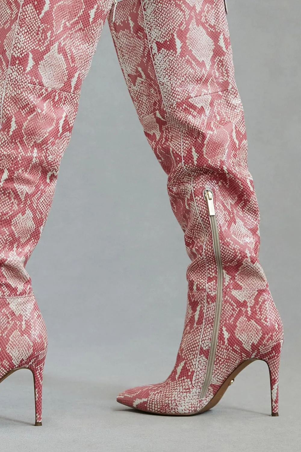 Cecelia New York Manny Pink Snake High Heel Over Knee Pointed Toe Heel Tall Boot