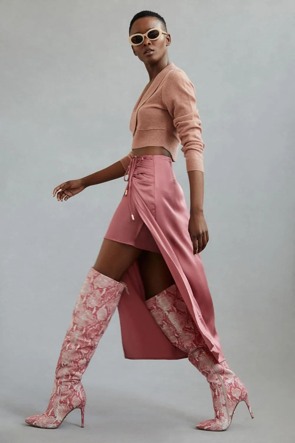 Cecelia New York Manny Pink Snake High Heel Over Knee Pointed Toe Heel Tall Boot
