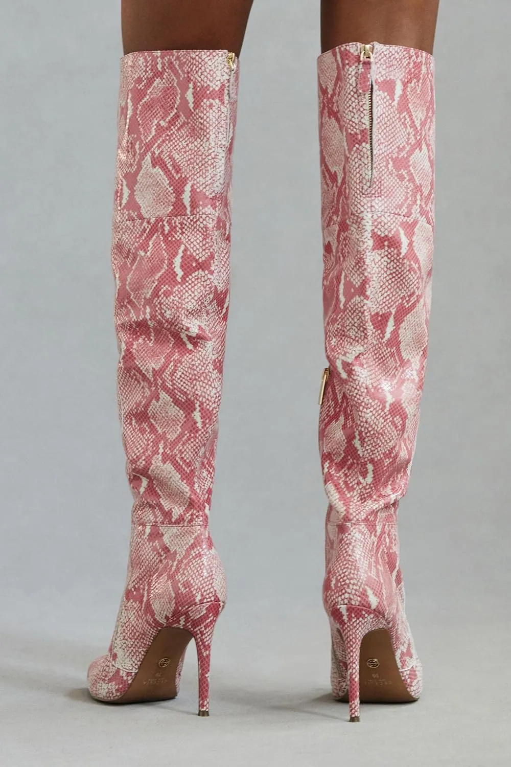 Cecelia New York Manny Pink Snake High Heel Over Knee Pointed Toe Heel Tall Boot