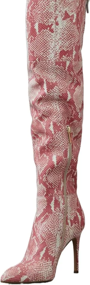 Cecelia New York Manny Pink Snake High Heel Over Knee Pointed Toe Heel Tall Boot