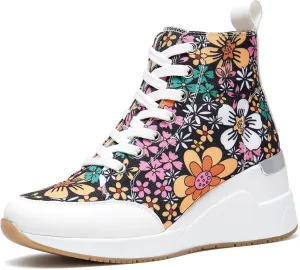 Cestfini Graffiti High Top Sneakers for Women Breathable White Black Platform Sneakers Lace up Womens Canvas Shoes