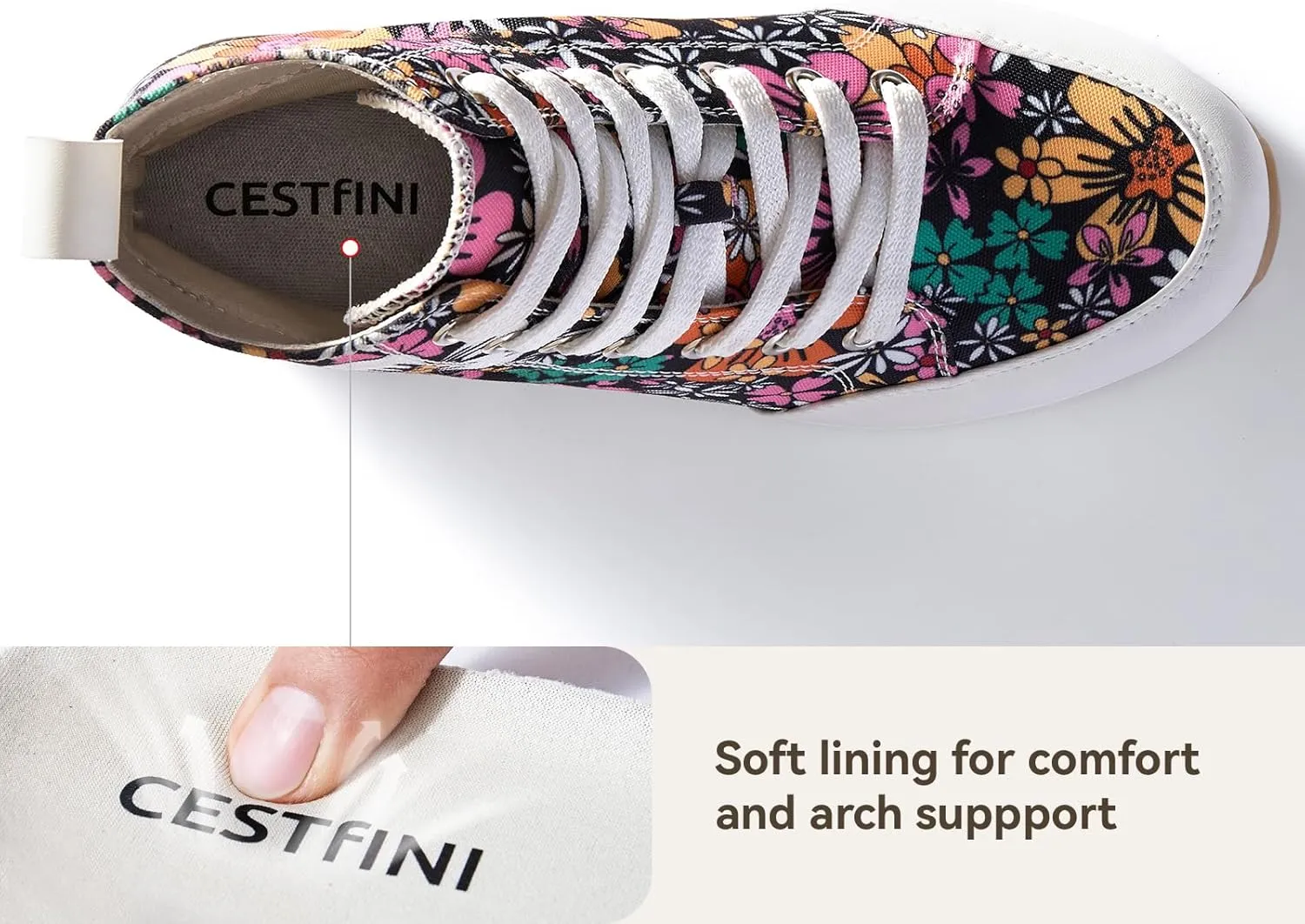 Cestfini Graffiti High Top Sneakers for Women Breathable White Black Platform Sneakers Lace up Womens Canvas Shoes