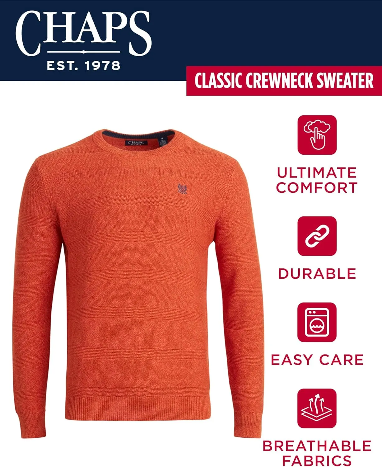 Chaps Men's Sweater - Heavyweight Classic Fit Knitted Cotton Crewneck Pullover Sweater for Men (Sizes: S-2XL)