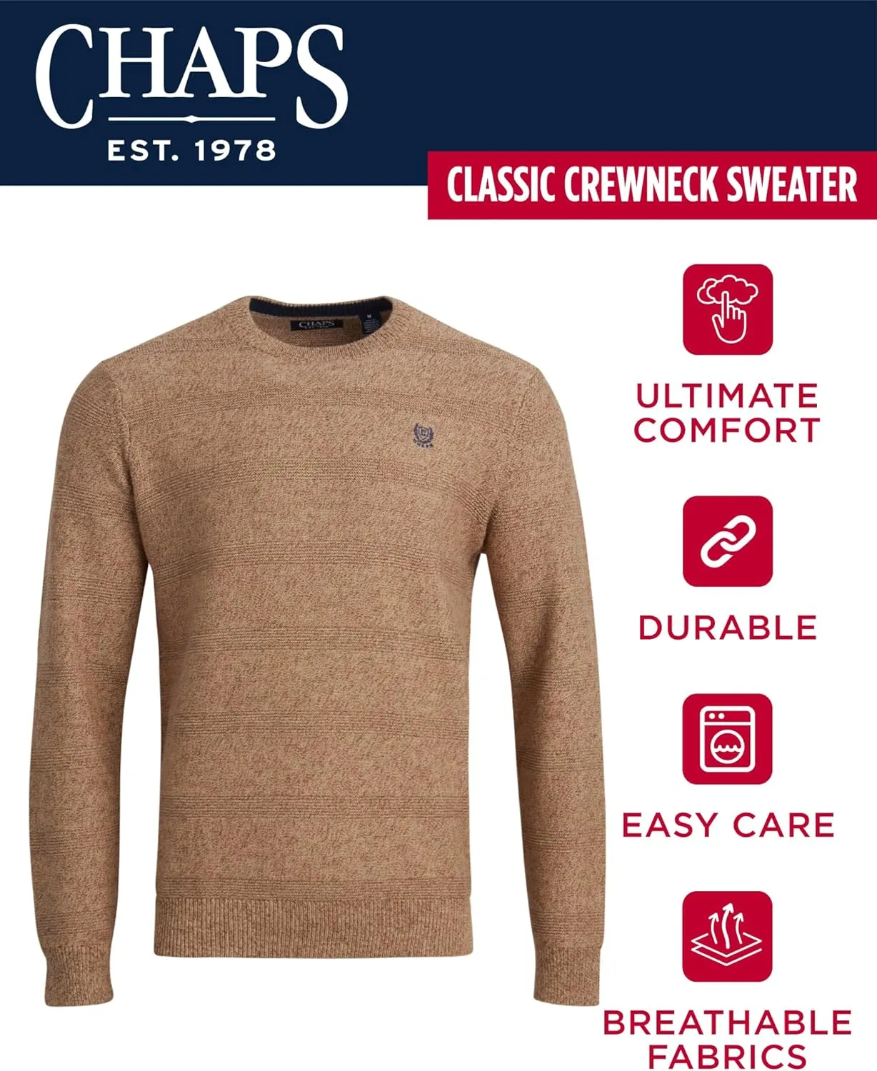 Chaps Men's Sweater - Heavyweight Classic Fit Knitted Cotton Crewneck Pullover Sweater for Men (Sizes: S-2XL)