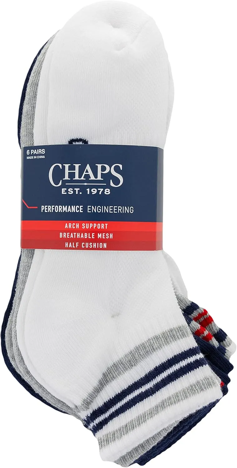 Chaps Sport Cushioned Repreve Athletic Socks-6 Pair Pack-Breathable Front Mesh and Arch Support, Men's Shoe Size: 6-12
