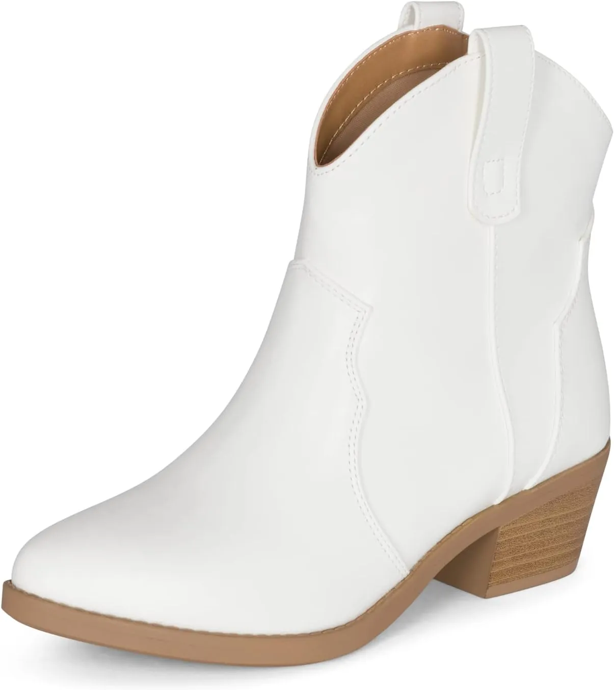 Chariot & Co Cowboy Boots for Women - Western Style Stacked Heel Ankle Boot - Seamy