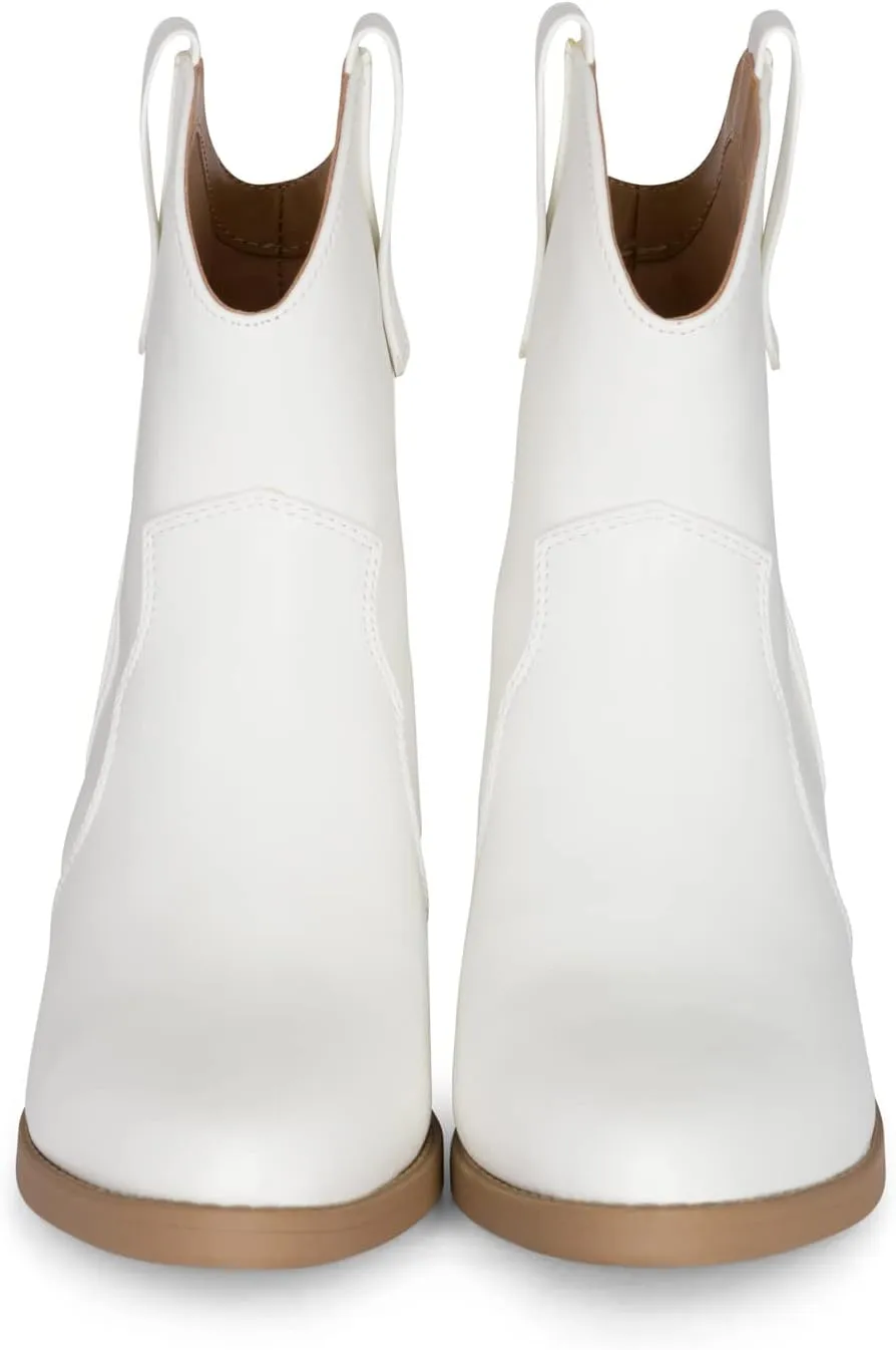 Chariot & Co Cowboy Boots for Women - Western Style Stacked Heel Ankle Boot - Seamy