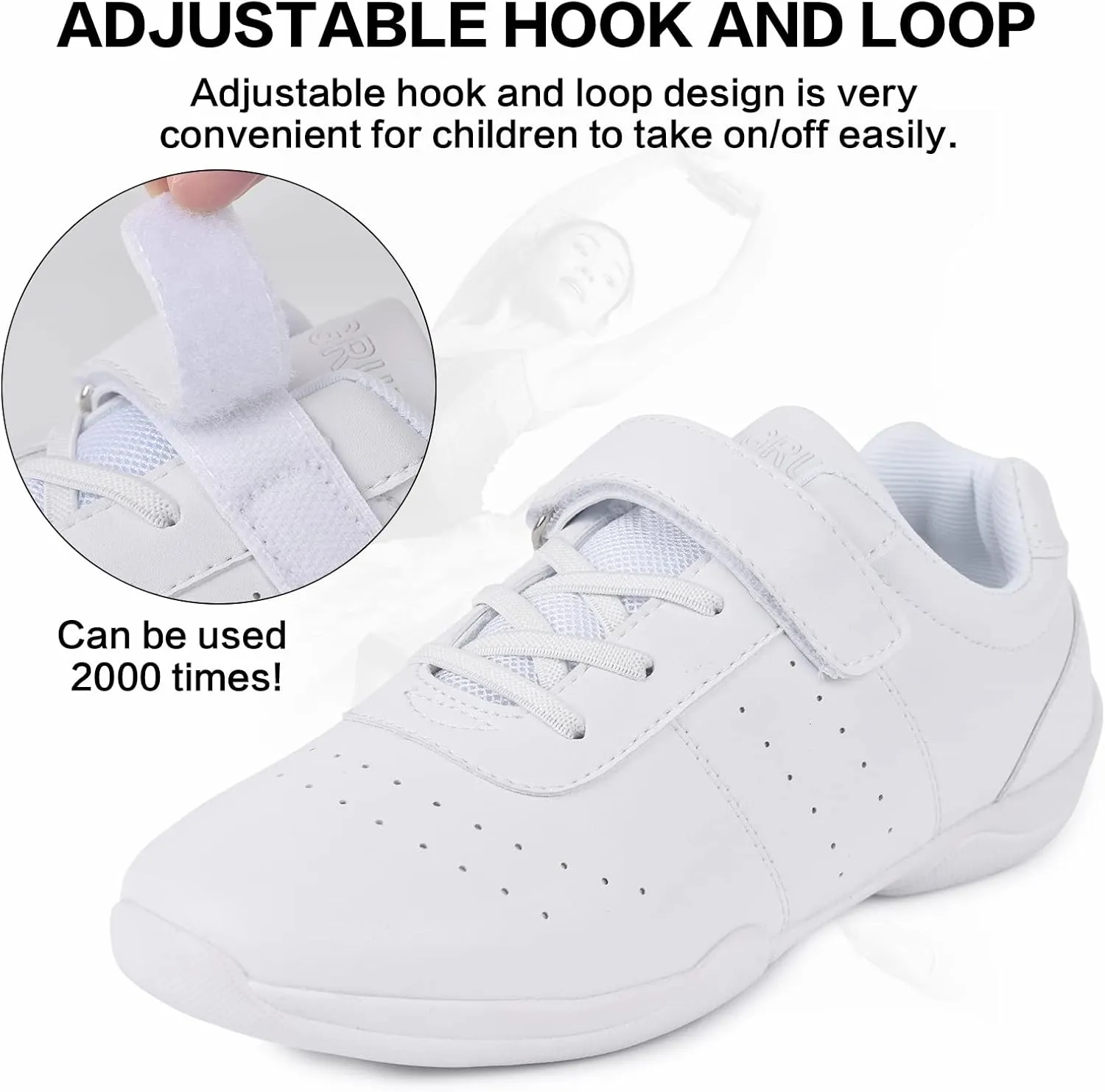 Cheer Shoes for Youth Girls White Cheerleading Athletic Dance Shoes Tennis Sneakers for Competition Sport Training