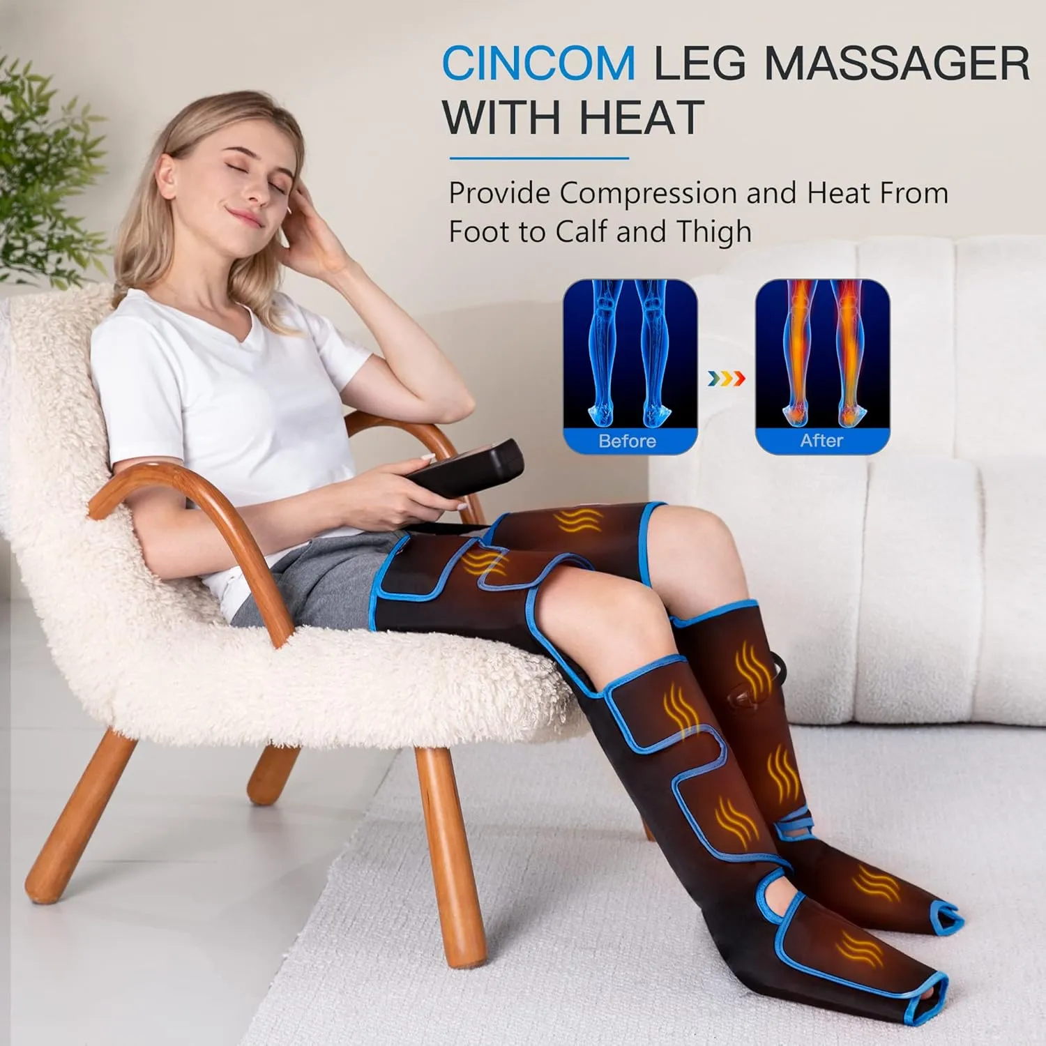 CINCOM Leg Massager with Heat and Compression, Air Compression Leg Massager for Circulation and Pain Relief Muscles Relaxation Gifts - FSA HSA Eligible