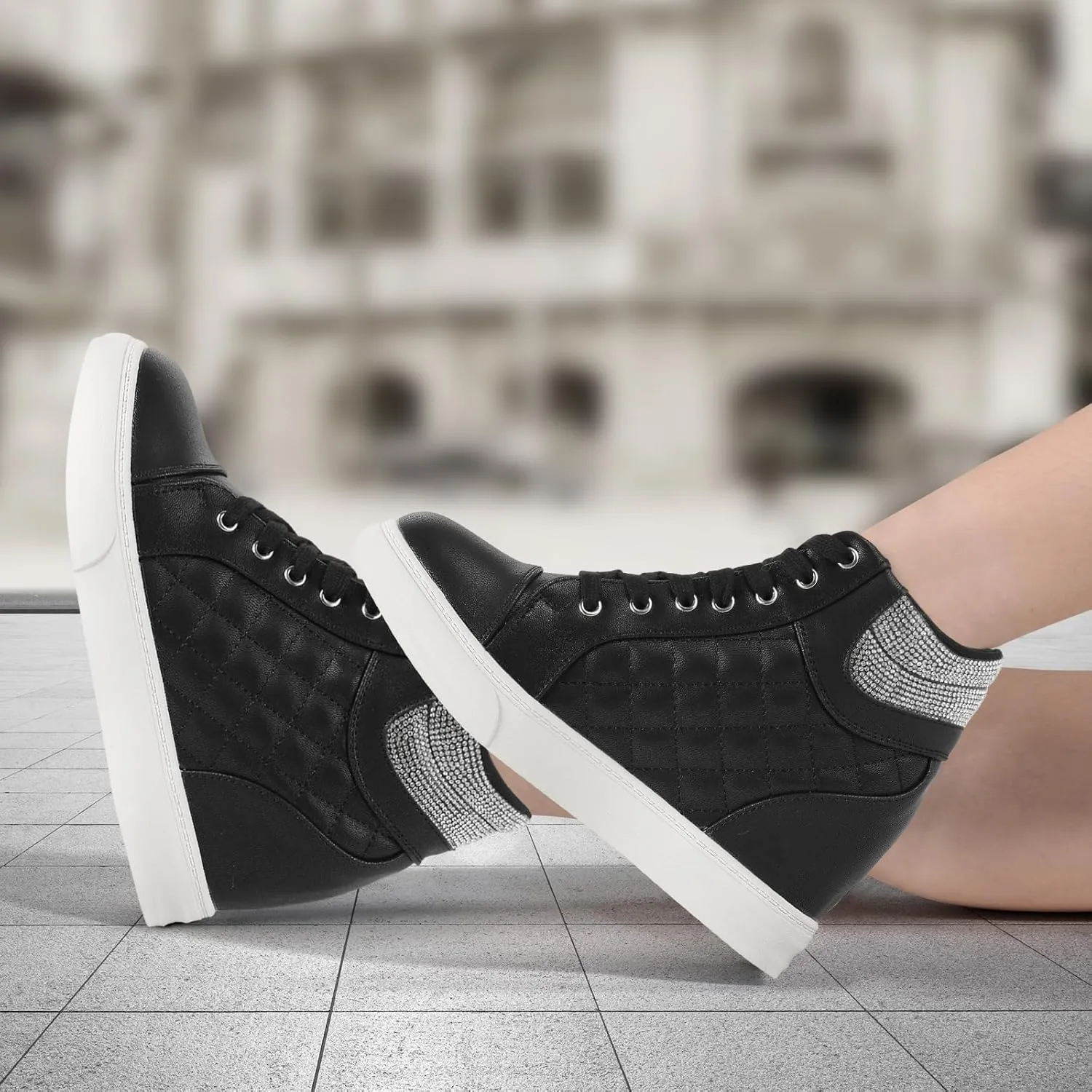 Ckrola Womens Fashion Platform Shoes Hidden Wedge Heel High Top Sneakers for Women Platform Boots Working Shoes Women