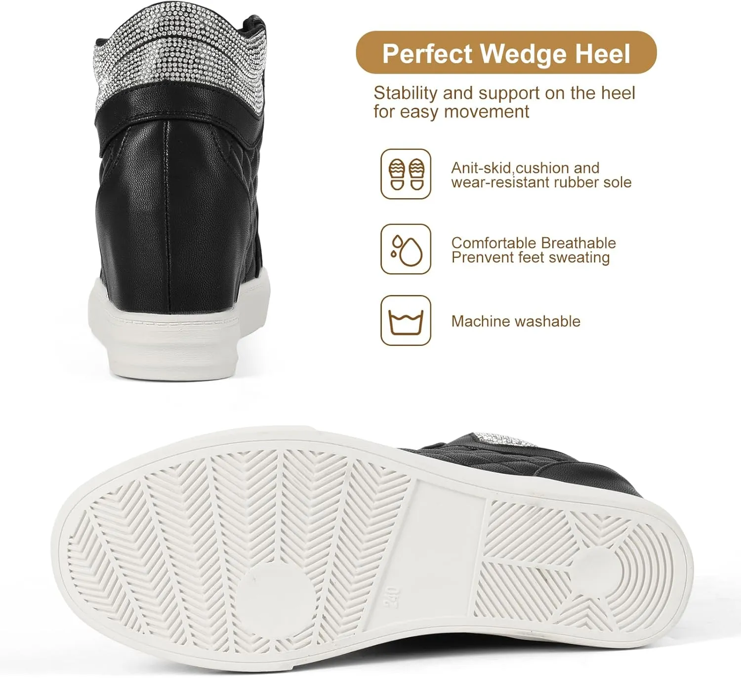 Ckrola Womens Fashion Platform Shoes Hidden Wedge Heel High Top Sneakers for Women Platform Boots Working Shoes Women