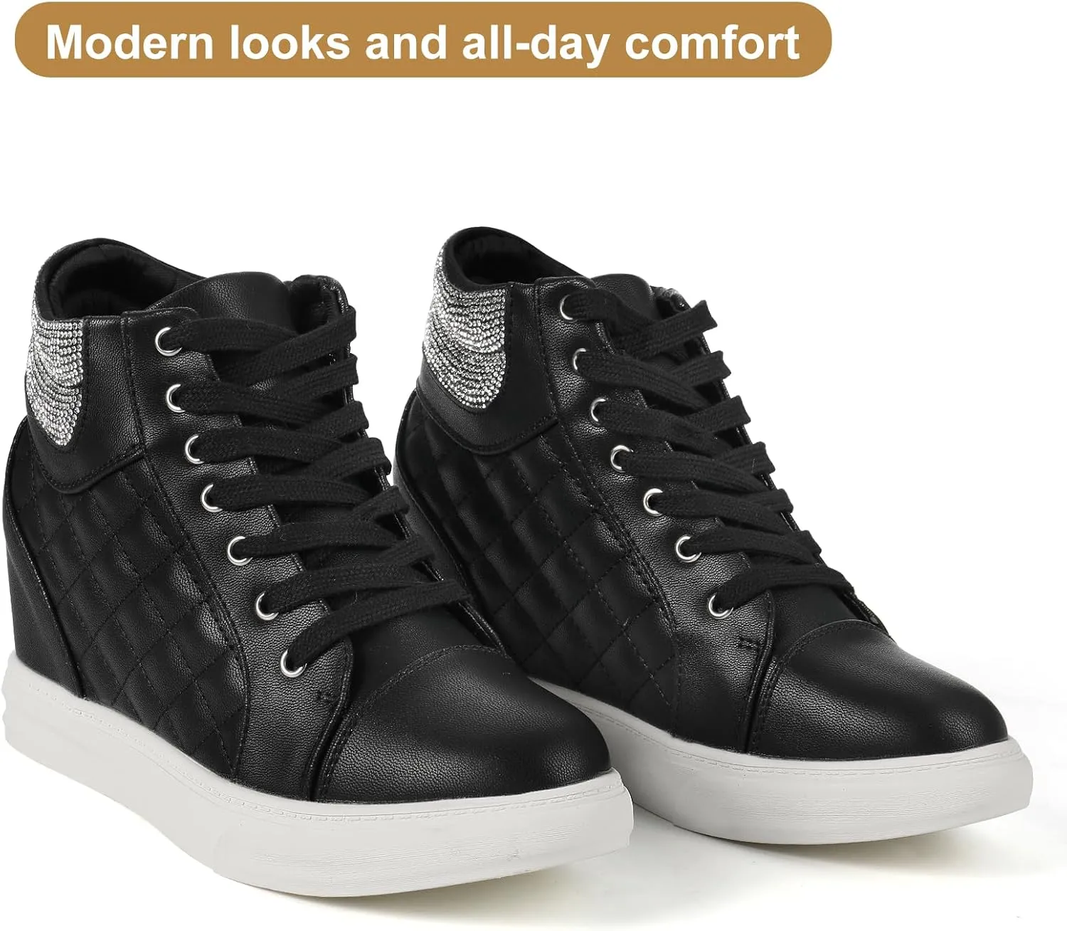 Ckrola Womens Fashion Platform Shoes Hidden Wedge Heel High Top Sneakers for Women Platform Boots Working Shoes Women