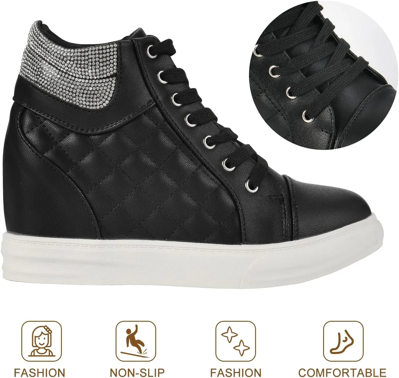 Ckrola Womens Fashion Platform Shoes Hidden Wedge Heel High Top Sneakers for Women Platform Boots Working Shoes Women