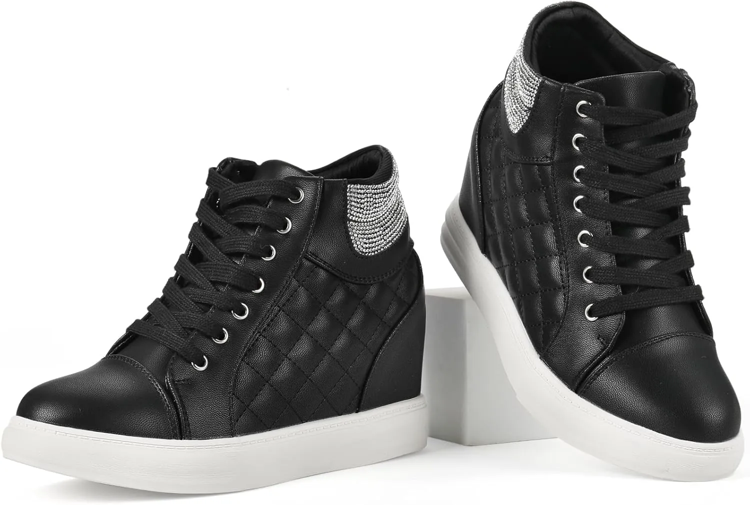 Ckrola Womens Fashion Platform Shoes Hidden Wedge Heel High Top Sneakers for Women Platform Boots Working Shoes Women