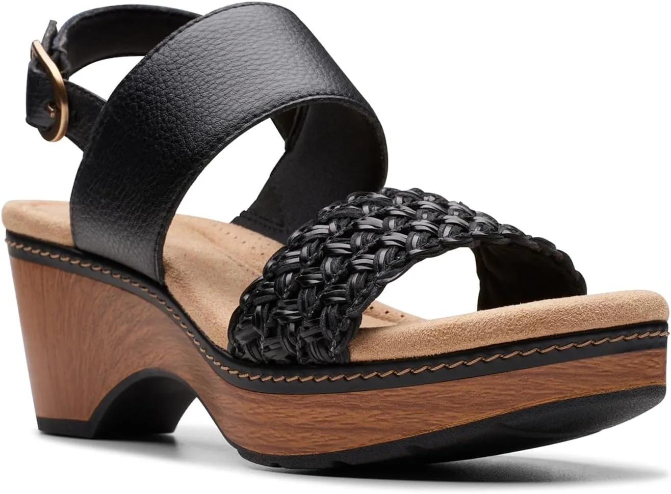 Clarks Womens Seannah Step Leather Cushioned Footbed Platform Sandals
