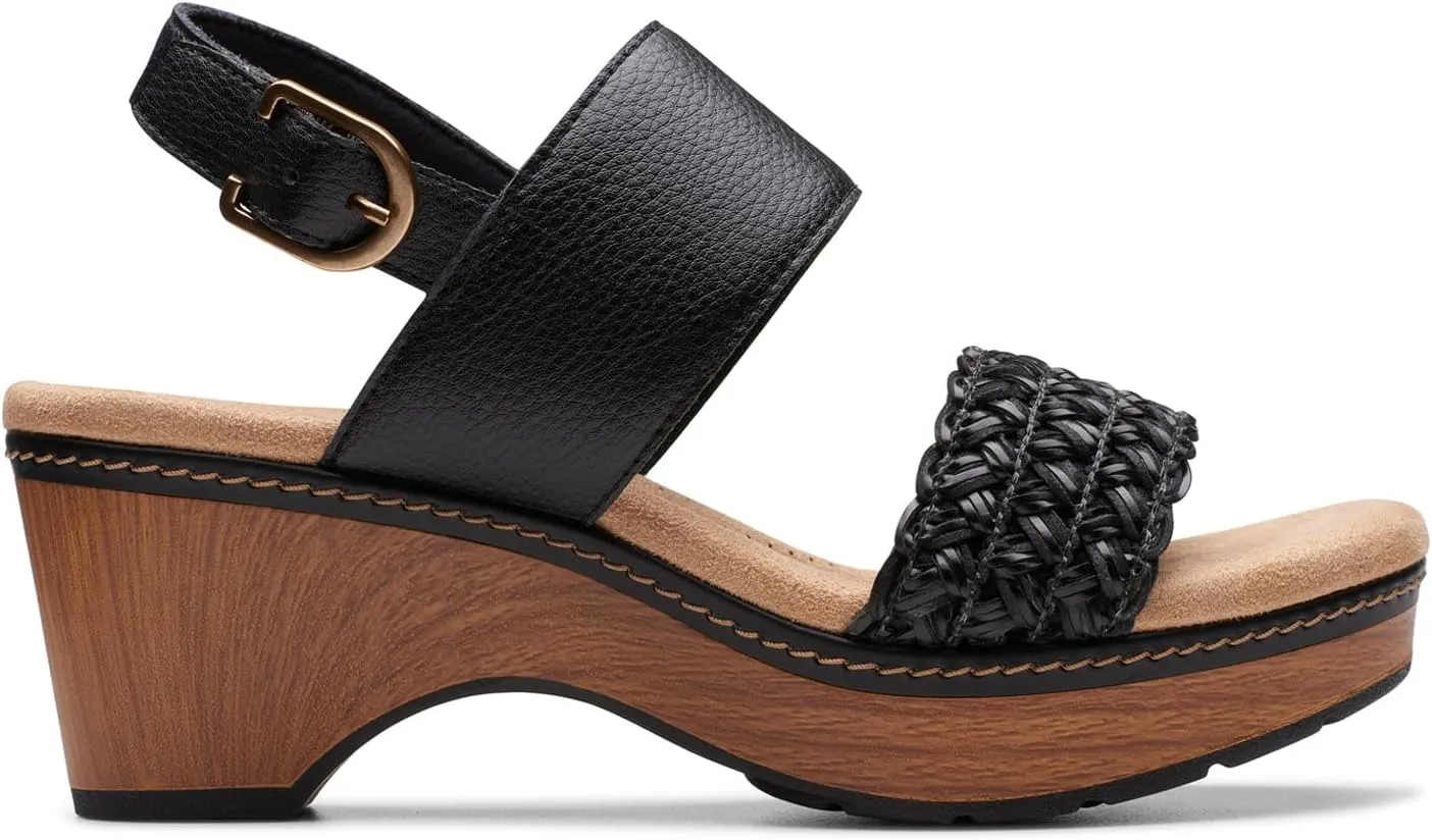 Clarks Womens Seannah Step Leather Cushioned Footbed Platform Sandals