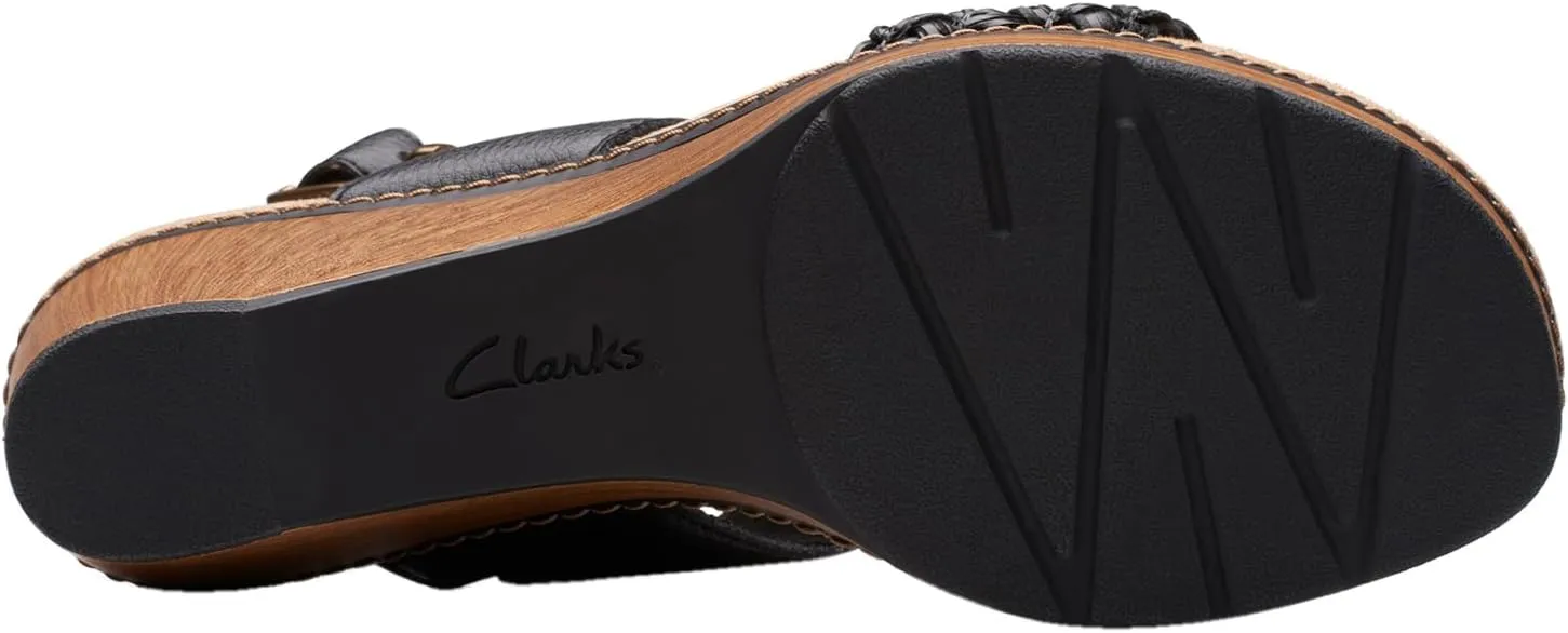 Clarks Womens Seannah Step Leather Cushioned Footbed Platform Sandals
