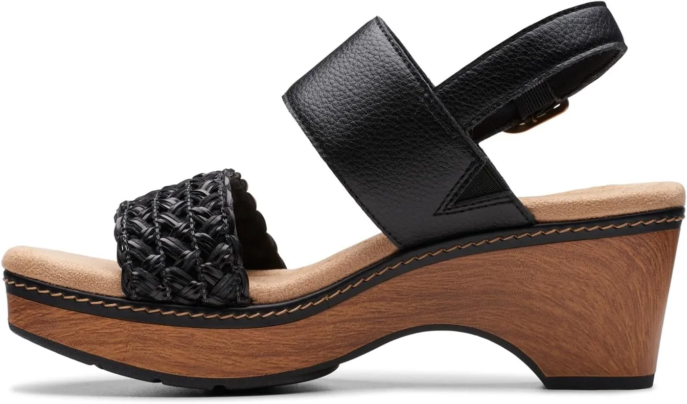 Clarks Womens Seannah Step Leather Cushioned Footbed Platform Sandals