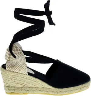 Classic Jute and Canvas Wedge Sandals for Women. Made in Spain. Classic 5 Strings Height. Espadrille with Ankle Lace Up. Padded Fabric Insole. Rubber Outsole.