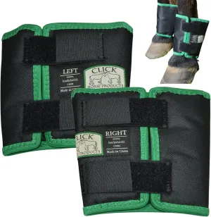 Click Horse Fetlock Shield, Horse Wrap, Prevents Pressure Sores & Bed Sores Fetlock Shields for Horses, Protection Horse Boots, Bedsore Boots, Nylon Lined Interior Black w/Green Trim - One Size