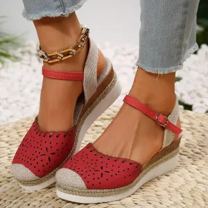 Closed Toe Platform Wedge Sandals for Women 2025 Dressy Summer Espadrilles Wedges Heel Casual, Comfortable Anti Slip Summer Shoes with Adjustable Buckle Ankle Strap