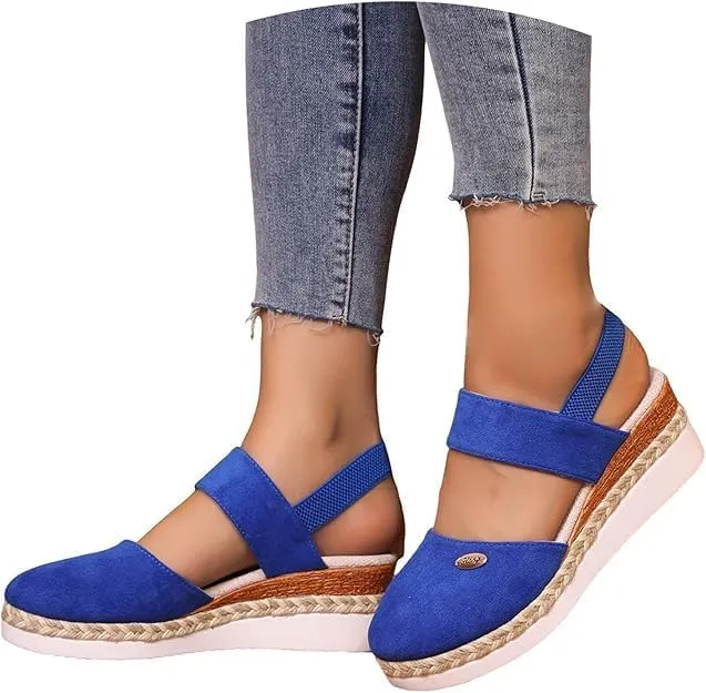 Closed Toe Platform Wedge Sandals for Women Heel Casual Womens, Women's Espadrilles Dressy Wedges Sandals, Comfortable Anti Slip Summer Shoes with Adjustable Buckle Ankle Strap