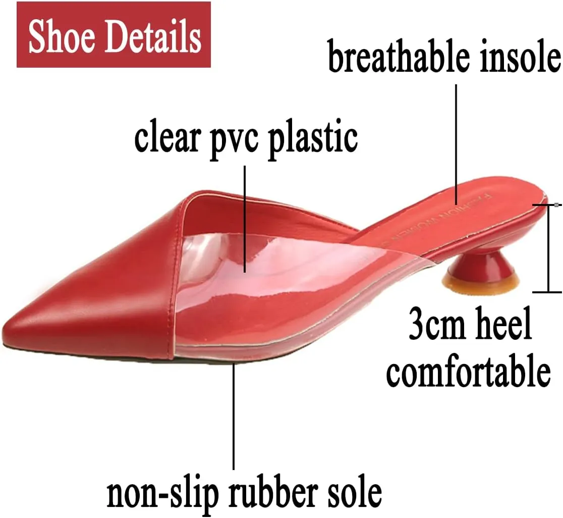 Comfortable Kitten Low Heel Mules Pointed Closed Toe Pumps for Women Slip On Slides Shoes Dressy Casual