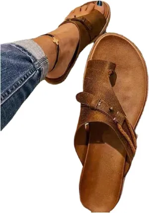 Comfy Flat Leather Sandals Bunion Corrector for Women Big Toe, Summer Non- Slip Sandals for Women Bunion Relief