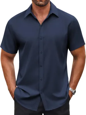 COOFANDY Men's Casual Button Down Shirt Short Sleeve Wrinkle Free Dress Shirt Beach Summer Wedding Shirt