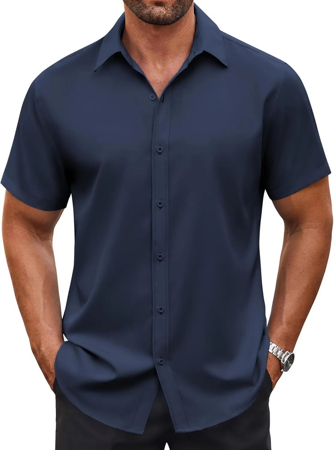 COOFANDY Men's Casual Button Down Shirt Short Sleeve Wrinkle Free Dress Shirt Beach Summer Wedding Shirt
