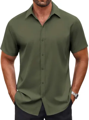 COOFANDY Men's Casual Button Down Shirt Short Sleeve Wrinkle Free Dress Shirt Beach Summer Wedding Shirt