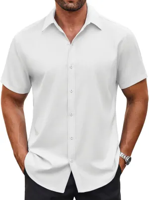 COOFANDY Men's Casual Button Down Shirt Short Sleeve Wrinkle Free Dress Shirt Beach Summer Wedding Shirt