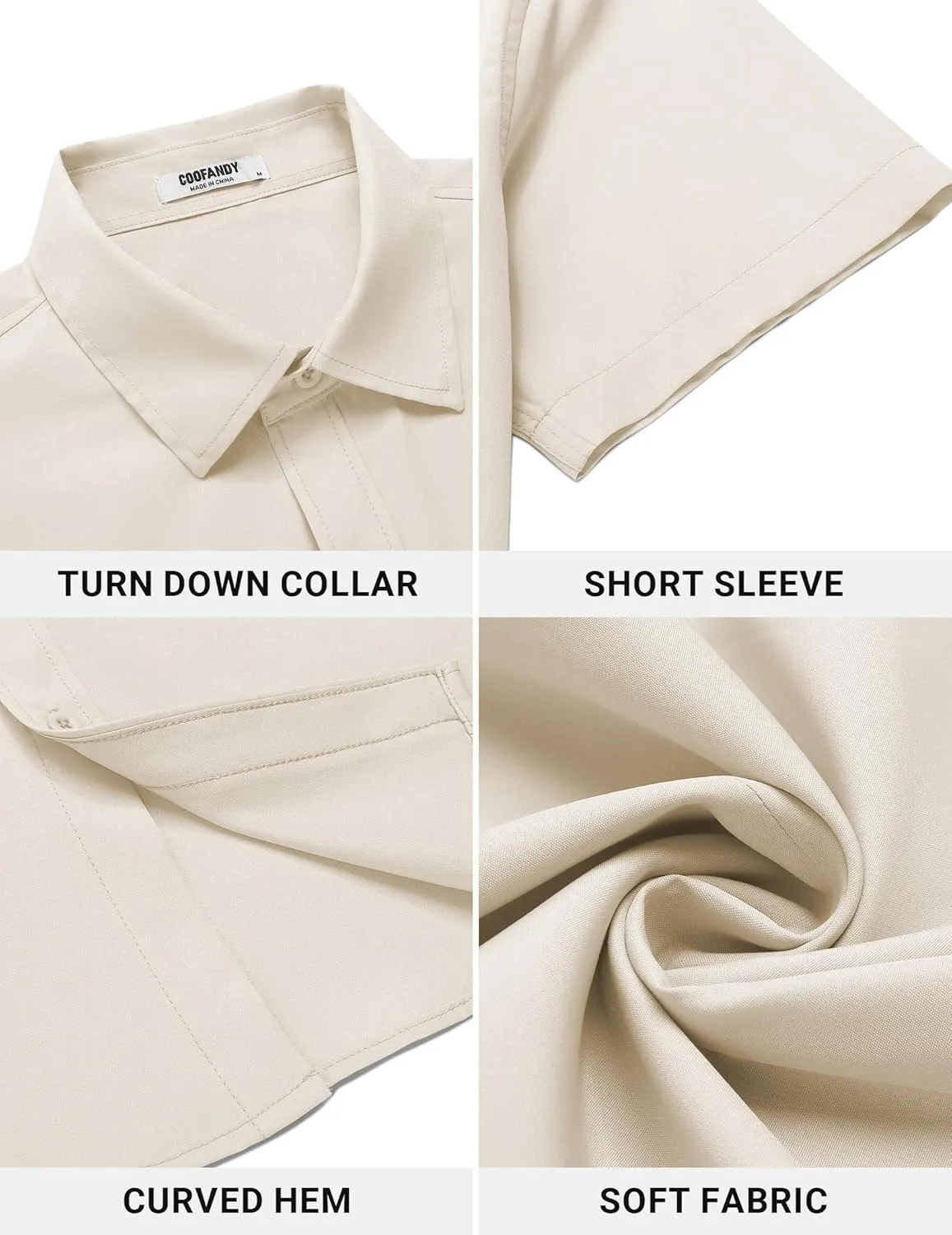 COOFANDY Men's Casual Button Down Shirt Short Sleeve Wrinkle Free Dress Shirt Beach Summer Wedding Shirt