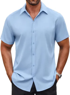 COOFANDY Men's Casual Button Down Shirt Short Sleeve Wrinkle Free Dress Shirt Beach Summer Wedding Shirt