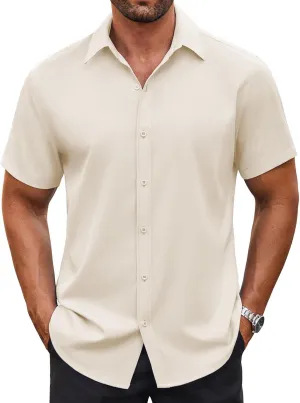 COOFANDY Men's Casual Button Down Shirt Short Sleeve Wrinkle Free Dress Shirt Beach Summer Wedding Shirt