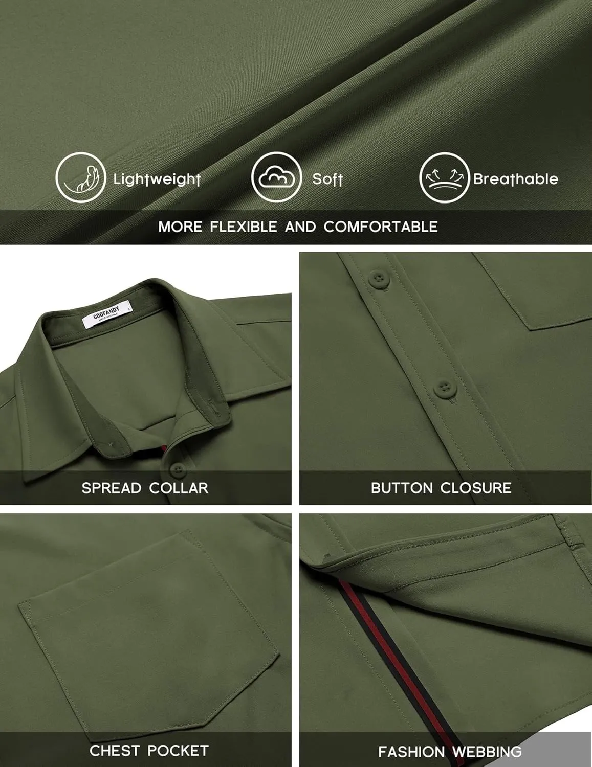 COOFANDY Men's Casual Button Down Shirts Stretch Short Sleeve Business Dress Shirt with Pocket