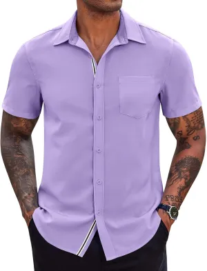 COOFANDY Men's Casual Button Down Shirts Stretch Short Sleeve Business Dress Shirt with Pocket