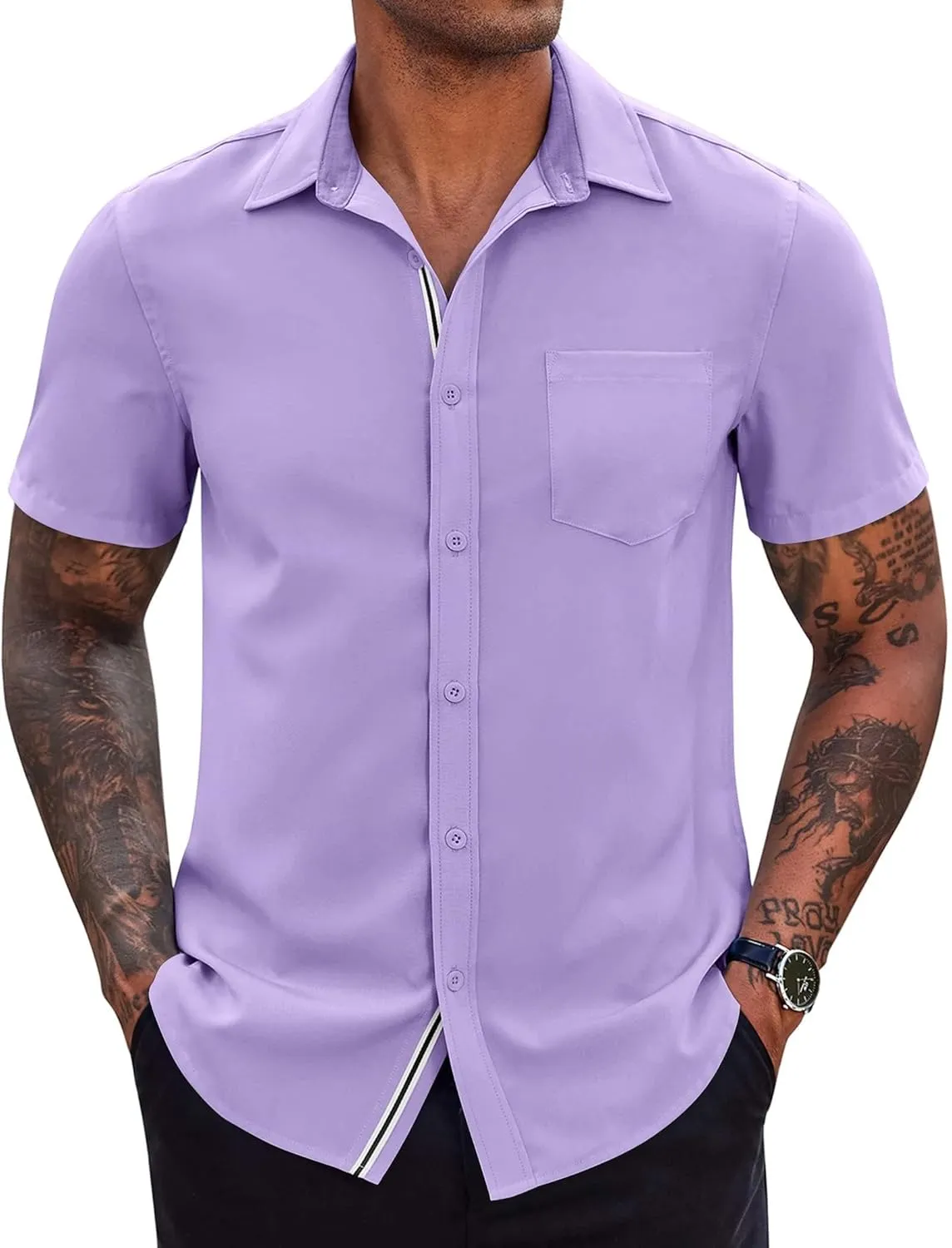 COOFANDY Men's Casual Button Down Shirts Stretch Short Sleeve Business Dress Shirt with Pocket