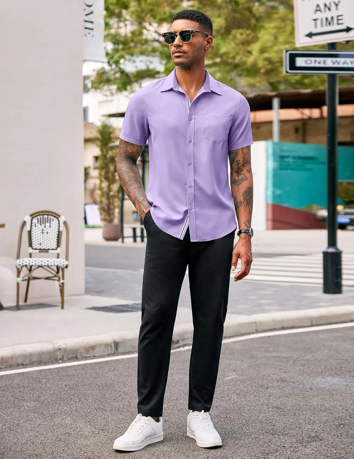 COOFANDY Men's Casual Button Down Shirts Stretch Short Sleeve Business Dress Shirt with Pocket