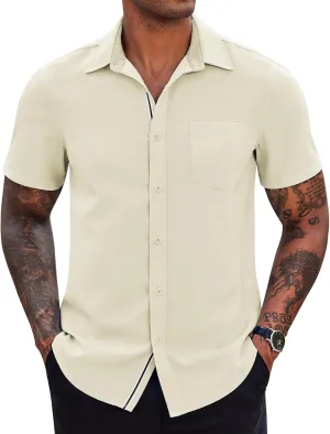 COOFANDY Men's Casual Button Down Shirts Stretch Short Sleeve Business Dress Shirt with Pocket