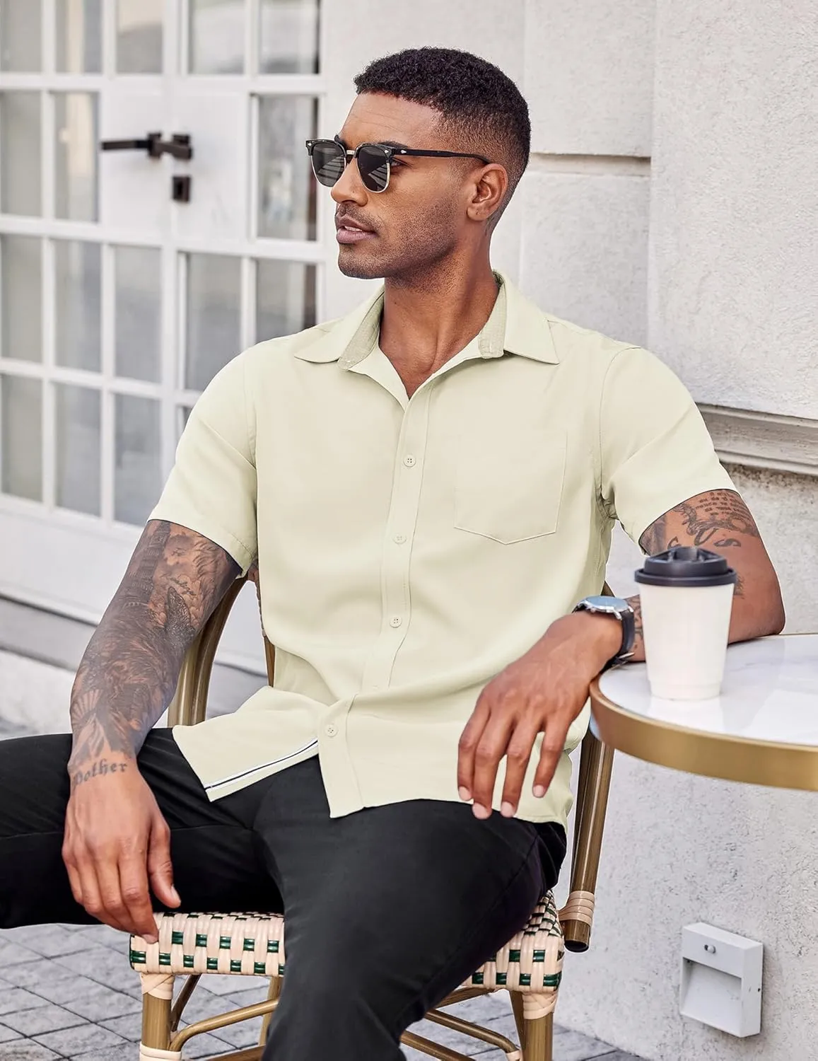 COOFANDY Men's Casual Button Down Shirts Stretch Short Sleeve Business Dress Shirt with Pocket