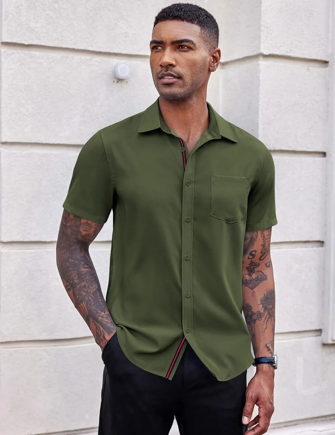 COOFANDY Men's Casual Button Down Shirts Stretch Short Sleeve Business Dress Shirt with Pocket